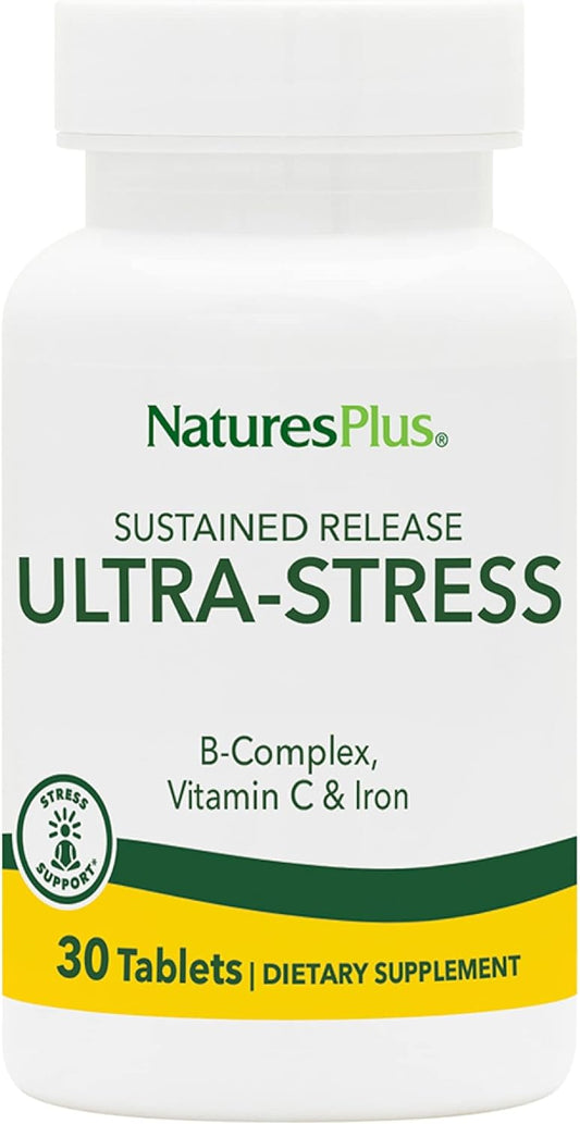 Natures Plus Ultra-Stress with Iron - Vegetarian Stress Relief Supplement - B-Complex & Vitamin C - Energy Booster, Mood Enhancer - 30 Tablets