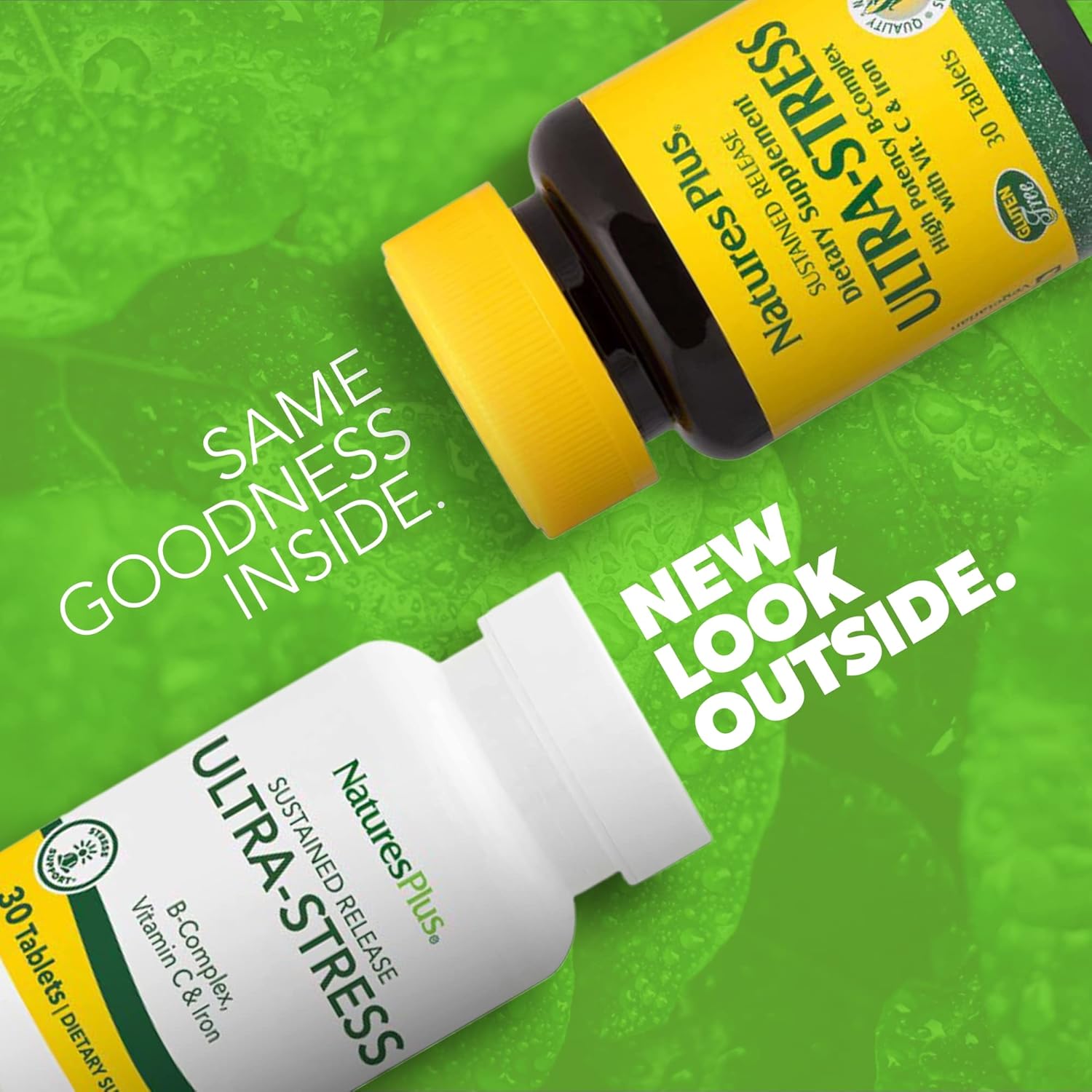 Natures Plus Ultra-Stress with Iron - Vegetarian Stress Relief Supplement - B-Complex & Vitamin C - Energy Booster, Mood Enhancer - 30 Tablets