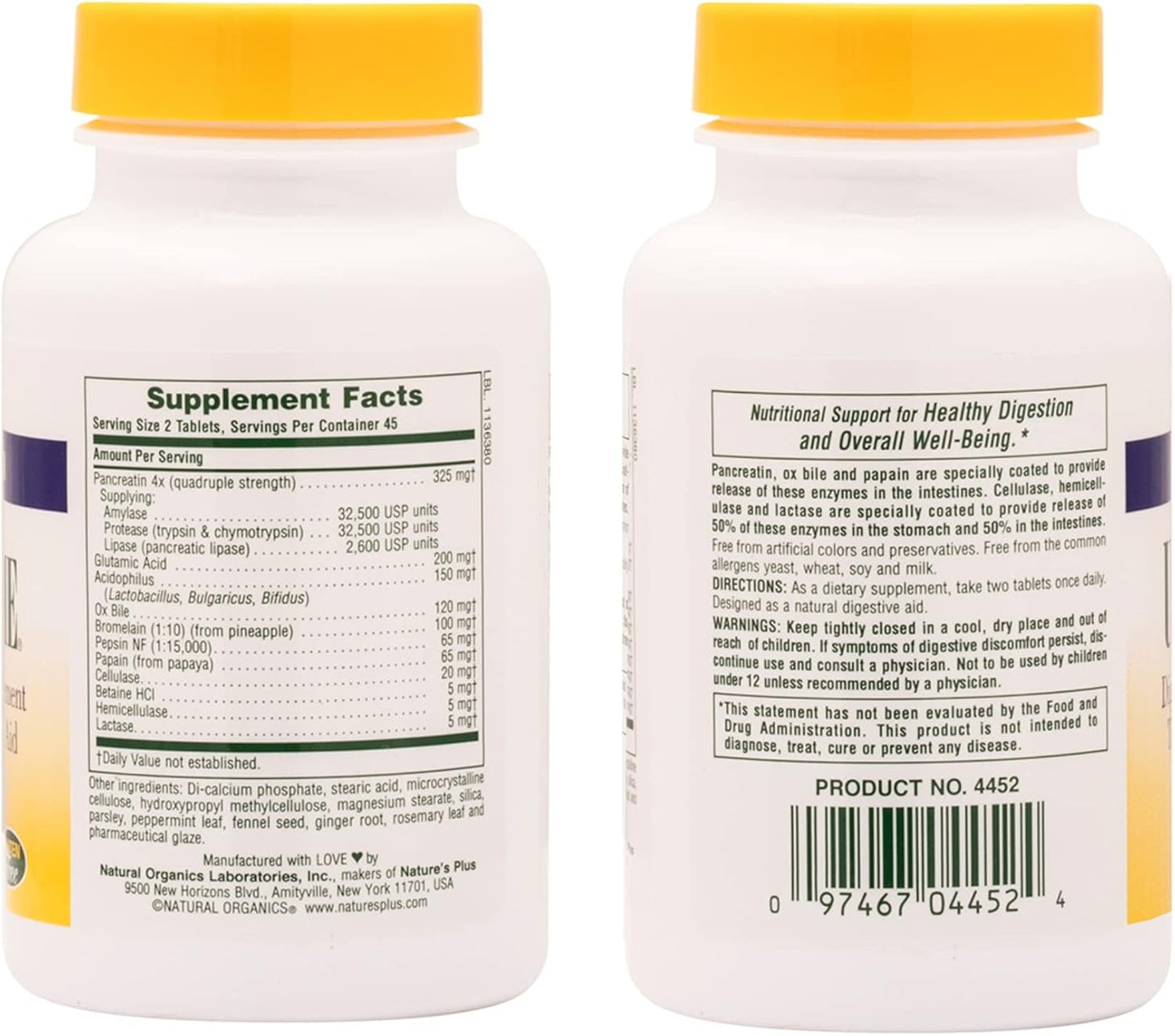 Natures Plus Ultra-Zyme Enzyme Supplement - 90 Tablets for Digestive Health - Gluten Free - 45 Servings