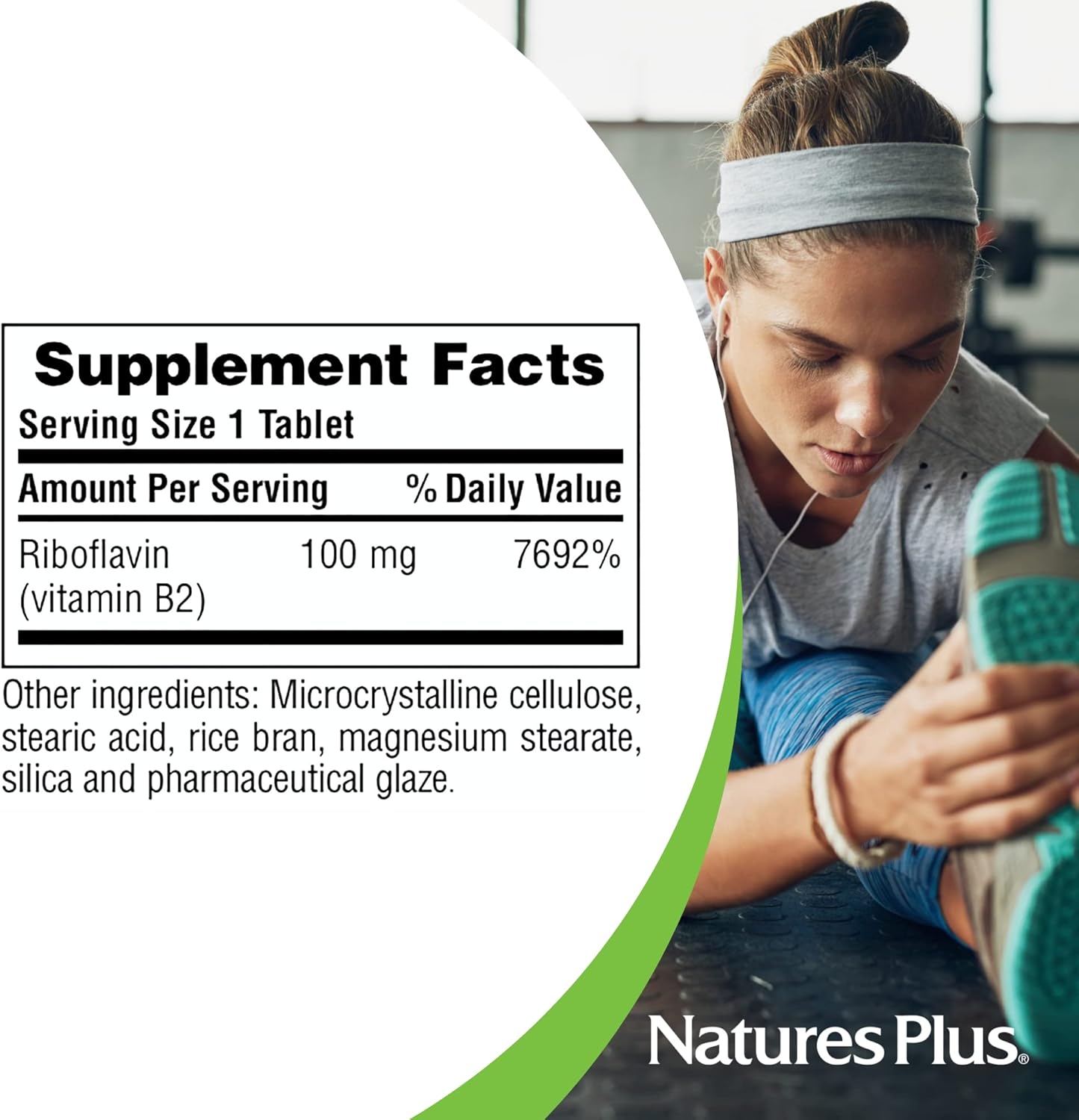 Natures Plus Vitamin B2 100 mg - Vegetarian Tablets for Natural Energy Boost & Metabolism Support - Gluten-Free - 90 Servings