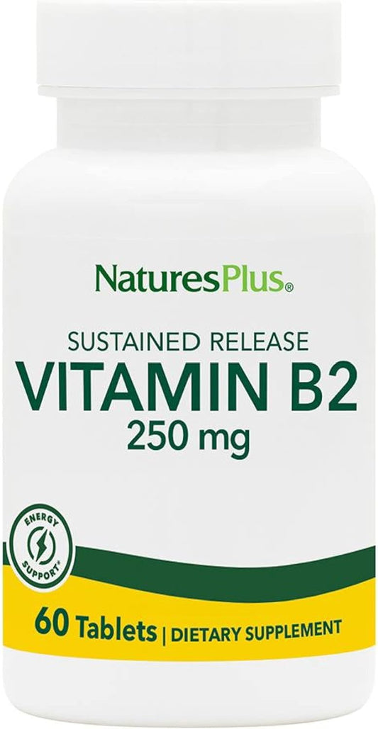 Natures Plus Vitamin B2 (Riboflavin) 250mg Sustained Release Tablets - Natural Energy Booster, Metabolism Support - Vegetarian, Gluten-Free - 60 Servings