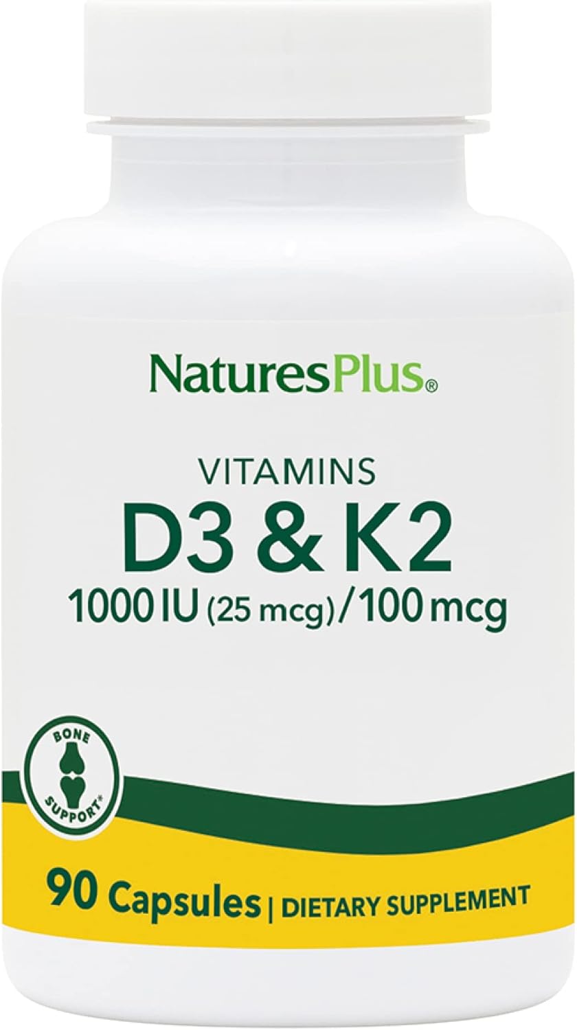 Natures Plus Vitamin D3 1000 IU and Vitamin K2 100 mcg - 90 Vegetarian Capsules