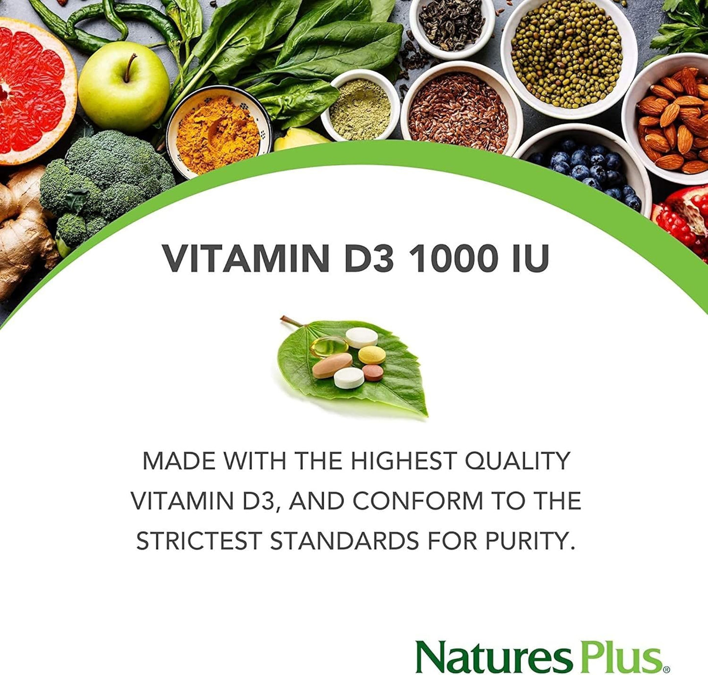 Natures Plus Vitamin D3 Softgels - 2500 iu, 90 Count - Bone, Heart & Immune Support - Gluten-Free - 90 Servings