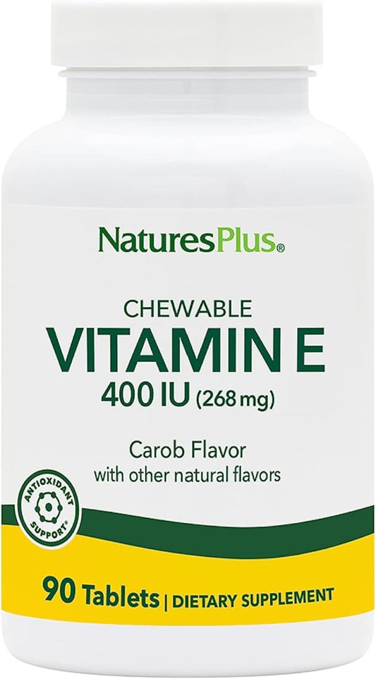 Natures Plus Vitamin E Chewable Tablets - Natural Carob Flavor, Pack of 2 - Free-Radical Defense & Well-Being - Vegetarian & Gluten Free - 180 Servings