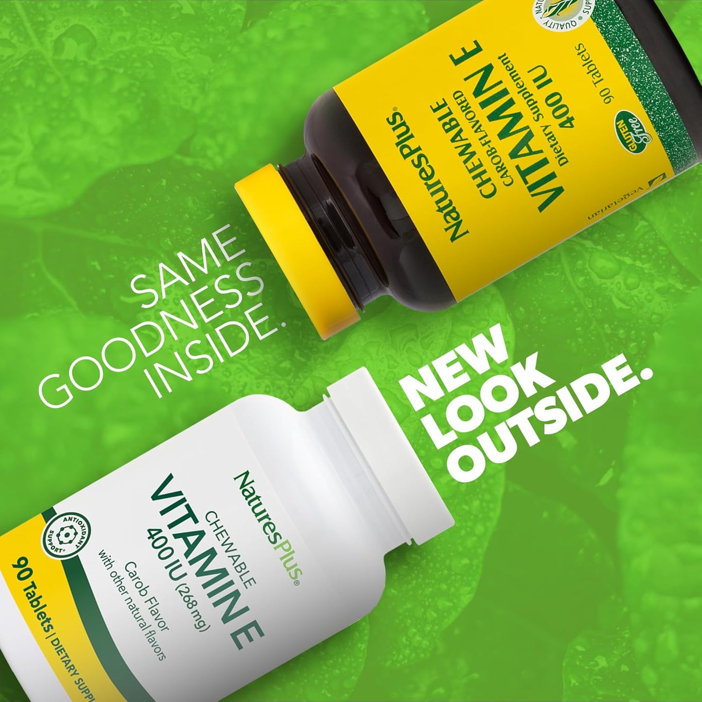 Natures Plus Vitamin E Chewable Tablets - Natural Carob Flavor, Pack of 2 - Free-Radical Defense & Well-Being - Vegetarian & Gluten Free - 180 Servings