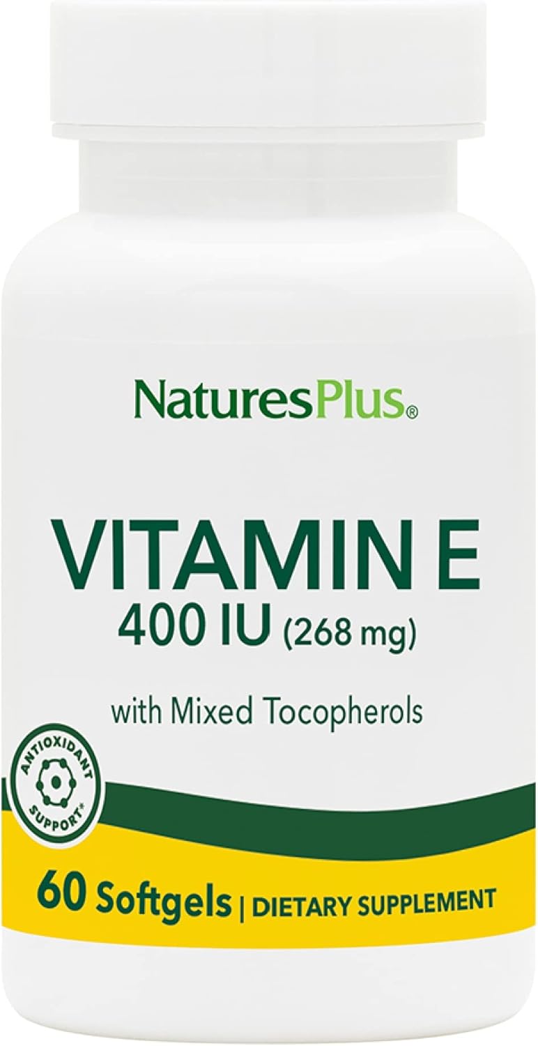 Natures Plus Vitamin E Softgels - 400 iu Mixed D-Tocopherol, Soybean Oil Derived Supplement - Gluten-Free Antioxidant Defense - 60 Servings