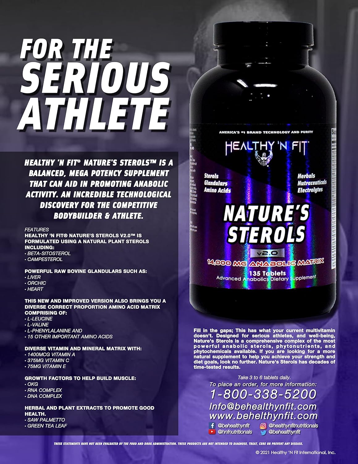 Nature's STEROLS: Anabolic Matrix with Steroidals, Amino Acids, Nutraceuticals - 270 Tablets