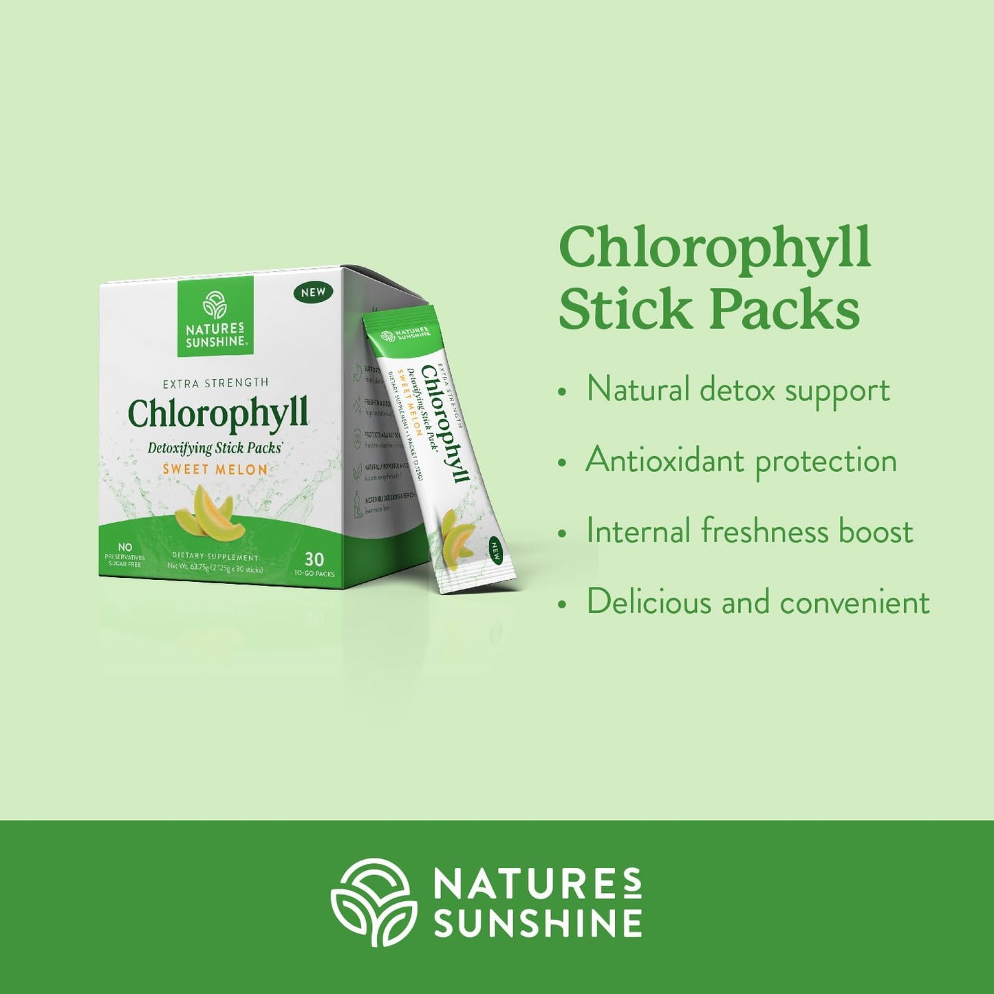 Nature's Sunshine Chlorophyll Stick Packs: Sweet Melon Flavored Detox and Gut Health Booster in Convenient Packaging
