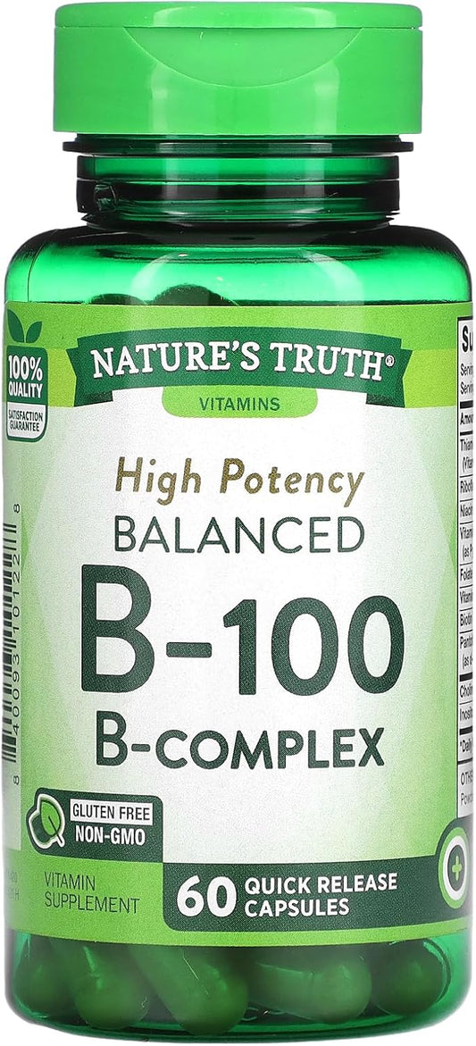 Nature's Truth B-100 B-Complex High Potency Supplement - 180 Capsules, Pack of 3
