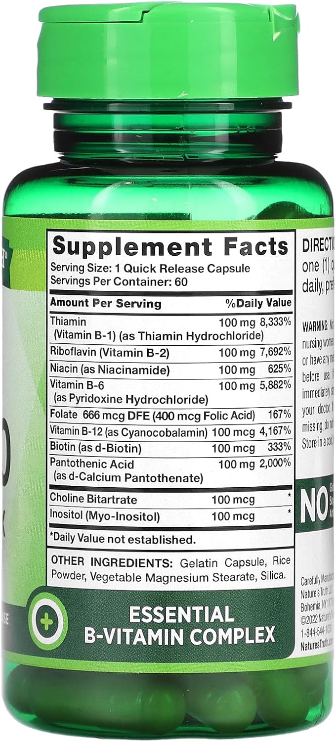 Nature's Truth B-100 B-Complex High Potency Supplement - 180 Capsules, Pack of 3