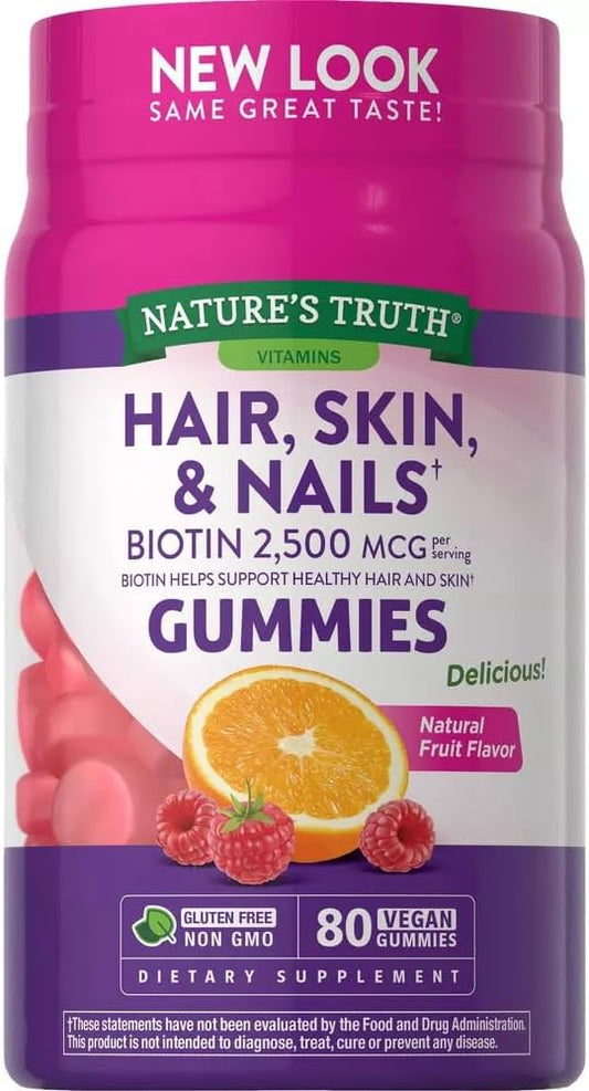 Nature's Truth Biotin Gummies 2500 mcg for Hair, Skin & Nails - Fruit Flavor, 160 ct (2 Pack)