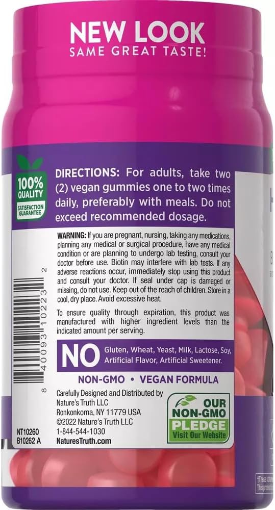 Nature's Truth Biotin Gummies 2500 mcg for Hair, Skin & Nails - Fruit Flavor, 160 ct (2 Pack)
