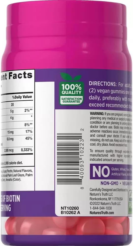 Nature's Truth Biotin Gummies 2500 mcg for Hair, Skin & Nails - Fruit Flavor, 160 ct (2 Pack)