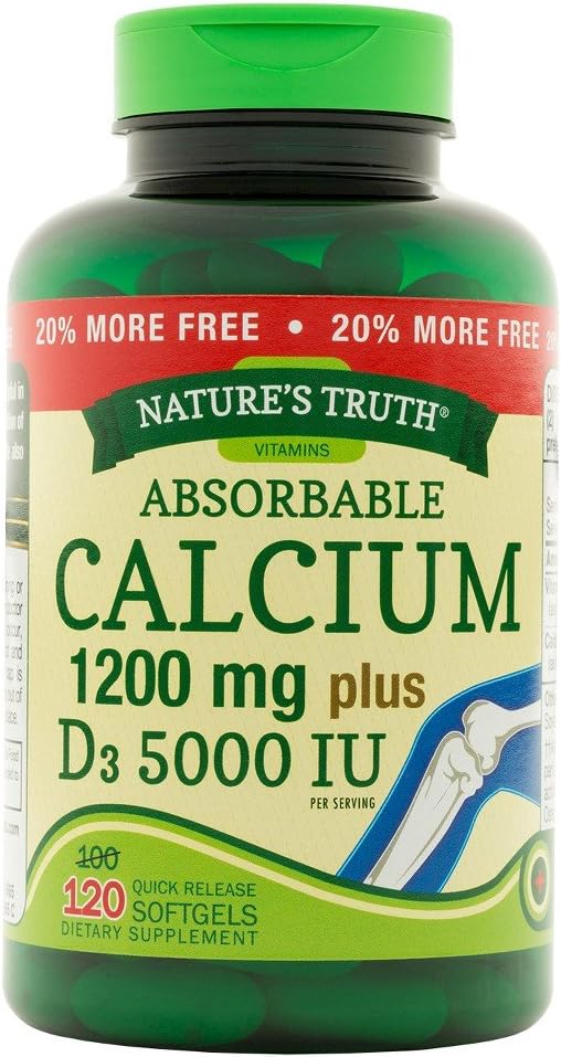 Nature's Truth Calcium 1200mg + D3 50000iu Softgel 120ct Bonus Size