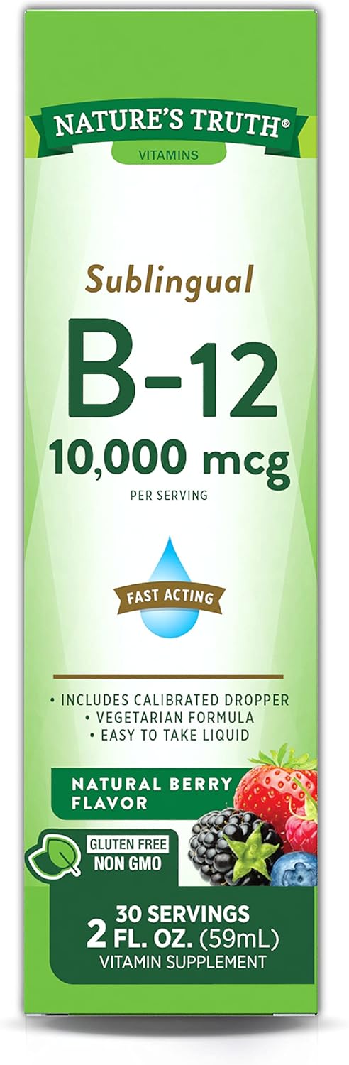 Nature's Truth Vitamin B-12 10,000 Mcg Liquid - Fast Acting Sublingual Supplement with Natural Berry Flavor - 2oz