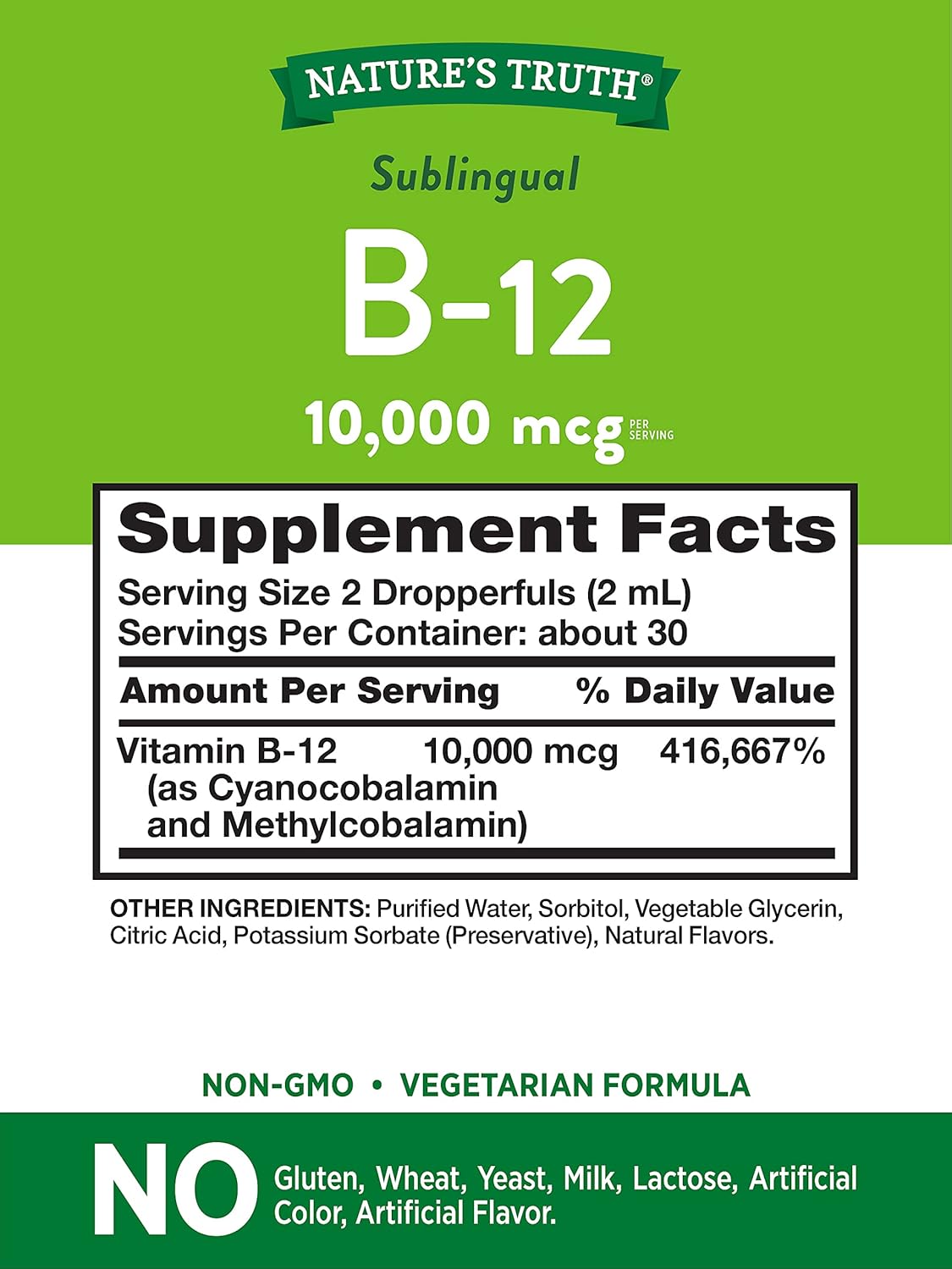 Nature's Truth Vitamin B-12 10,000 Mcg Liquid - Fast Acting Sublingual Supplement with Natural Berry Flavor - 2oz
