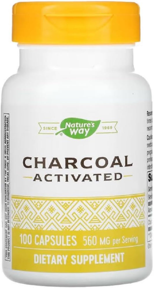 Natures Way Activated Charcoal Capsules for Intestinal Cleansing - 260 mg, 100 Count, Pack of 3