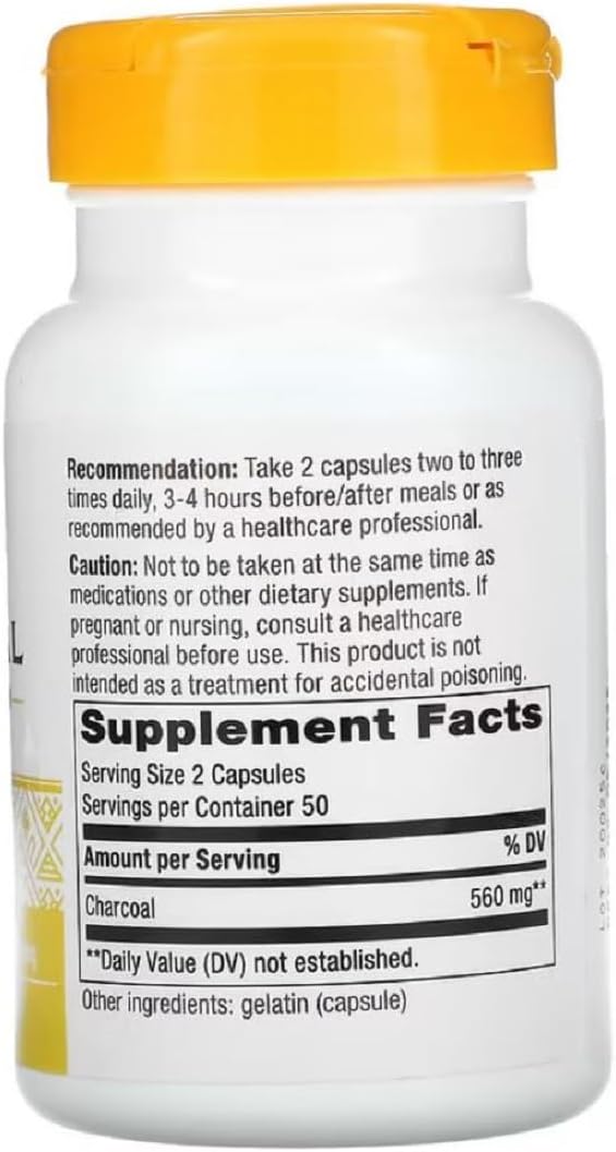 Natures Way Activated Charcoal Capsules for Intestinal Cleansing - 260 mg, 100 Count, Pack of 3