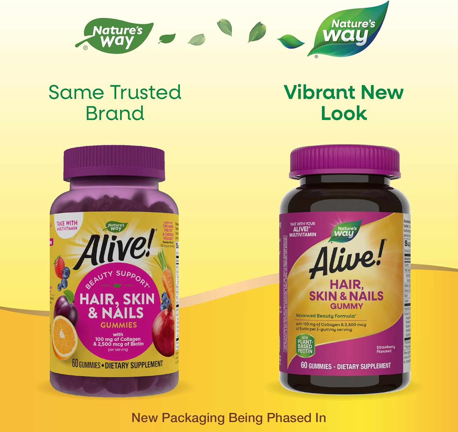 Nature's Way Alive! Hair, Skin & Nails Gummies - Advanced Beauty Formula with Biotin & Collagen - Strawberry Flavored - 120 Gummies