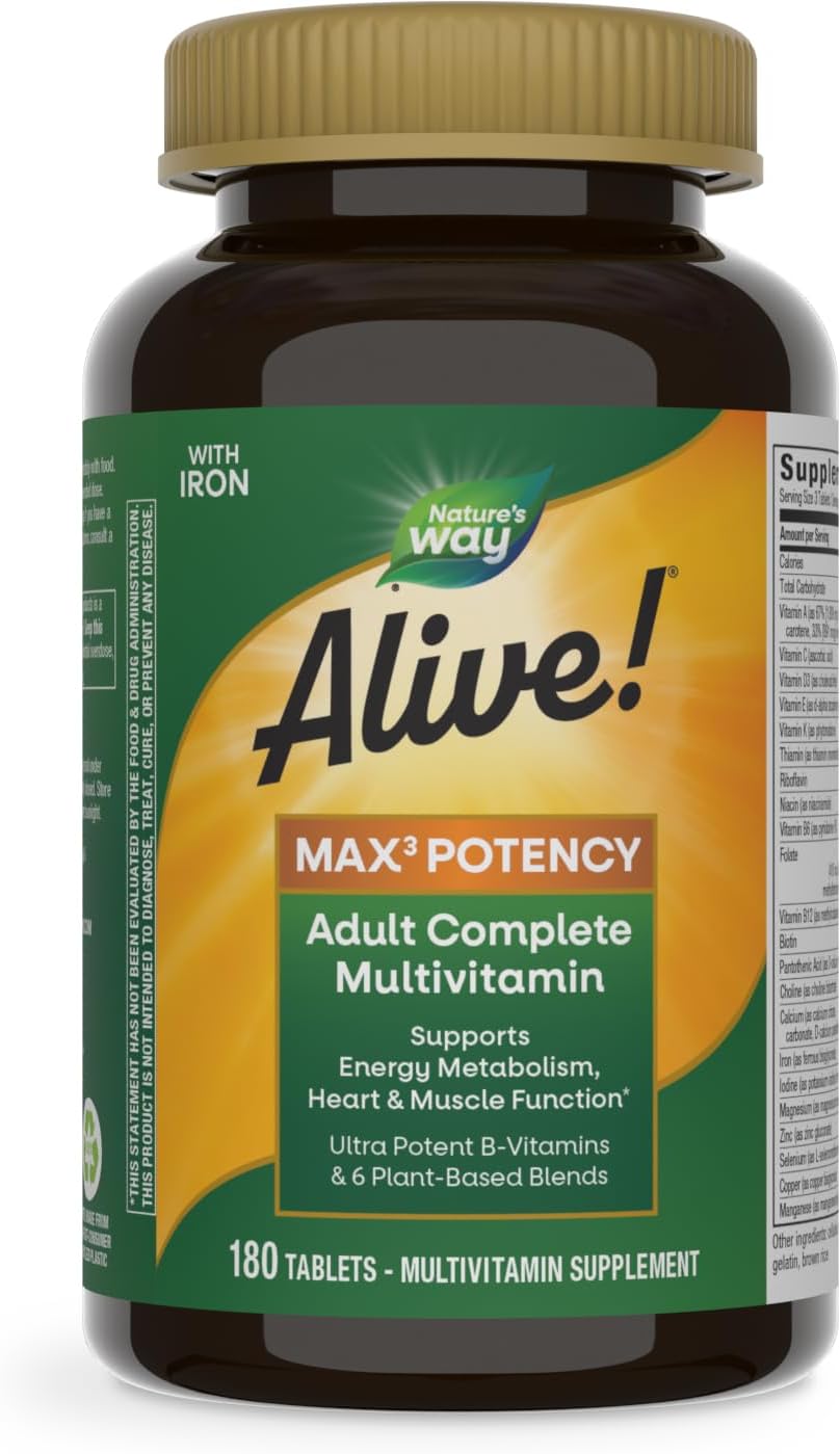 Nature's Way Alive! Max3 Potency Adult Complete Multivitamin with Ultra B-vitamins, Methylated B12 and Folate, 180 Tablets