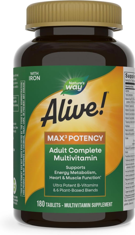 Nature's Way Alive! Max3 Potency Adult Complete Multivitamin with Ultra B-vitamins, Methylated B12 and Folate, 180 Tablets