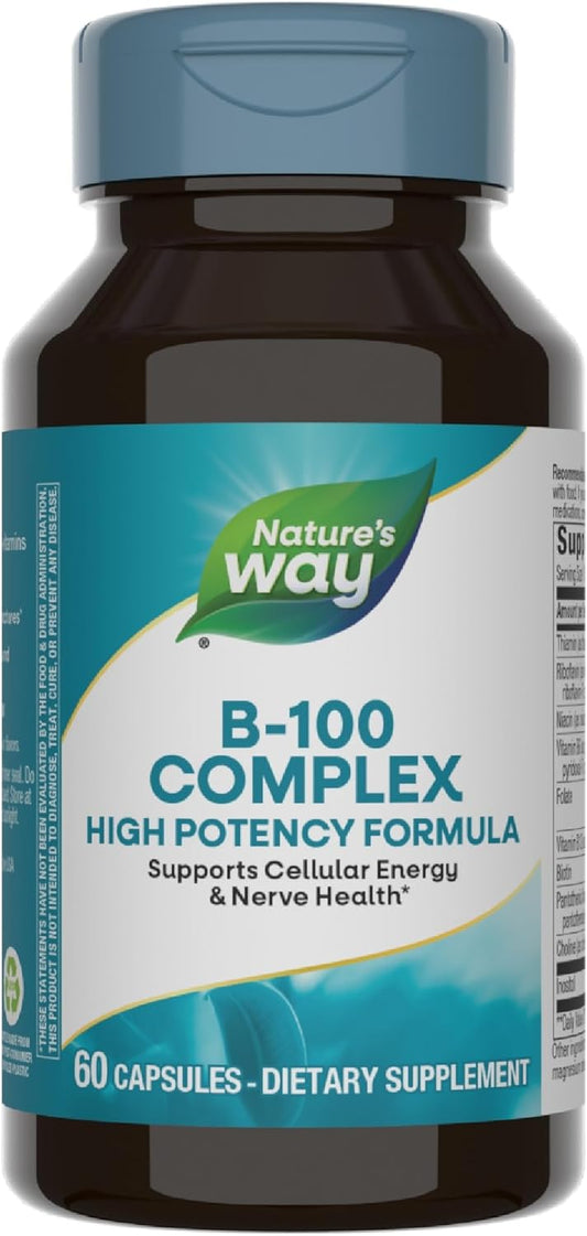 Nature's Way B-100 Complex - 60 Capsules, Supports Cellular Energy & Nerve Health, 8 B-Vitamins
