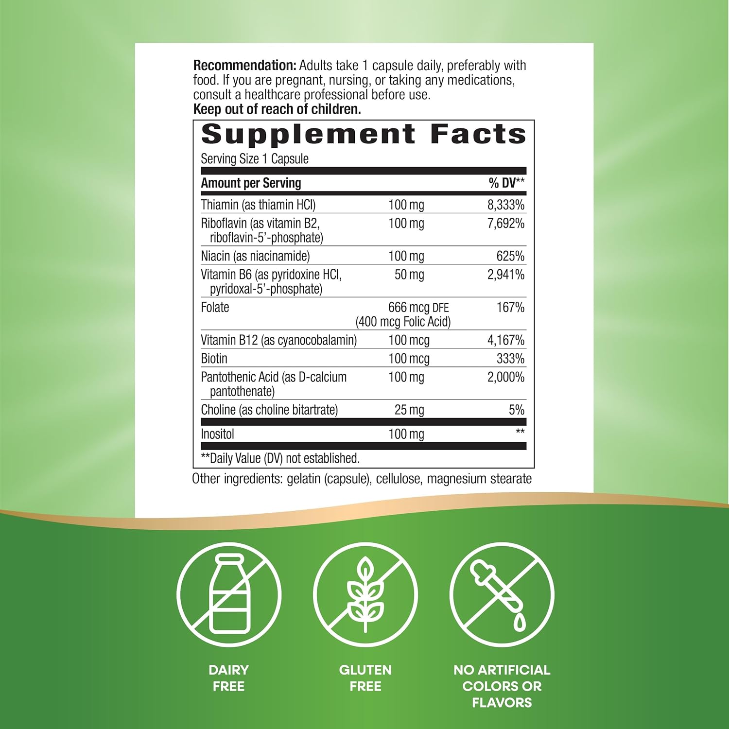 Nature's Way B-100 Complex - 60 Capsules, Supports Cellular Energy & Nerve Health, 8 B-Vitamins