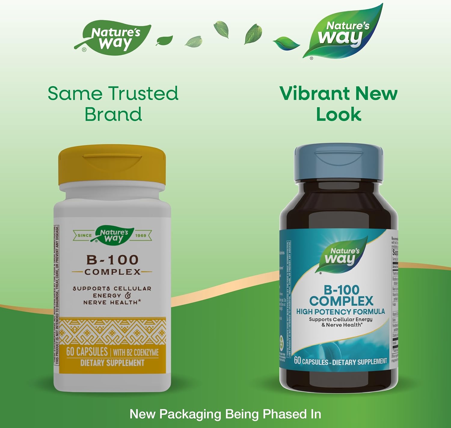 Nature's Way B-100 Complex - 60 Capsules, Supports Cellular Energy & Nerve Health, 8 B-Vitamins