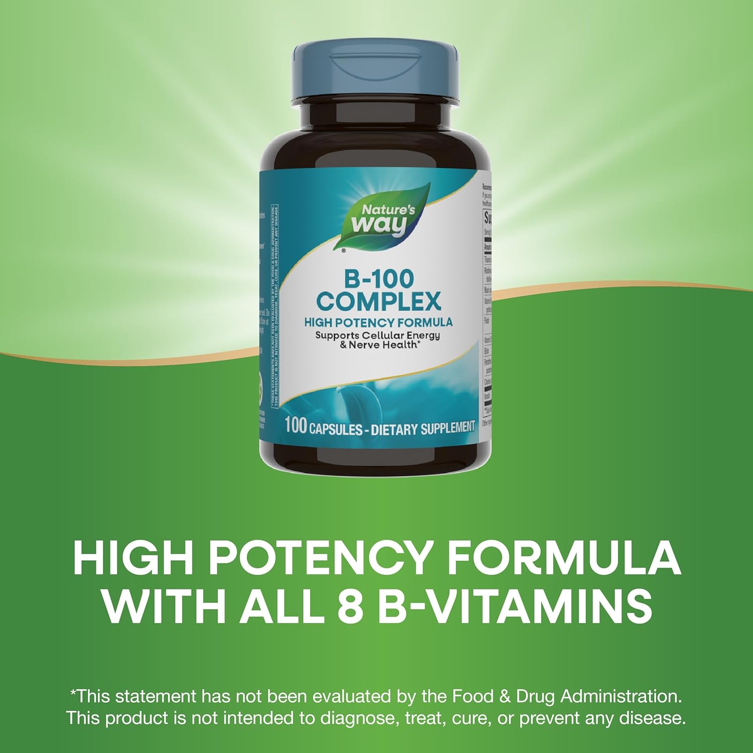 Nature's Way B-100 Complex: Supports Cellular Energy & Nerve Health - 8 B-Vitamins, 100 Capsules