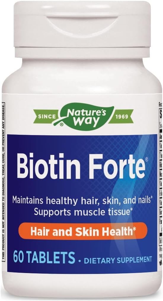 Nature's Way Biotin Forte Tablets for Healthy Hair, Skin, Energy, and Nerve Function - 60 Count