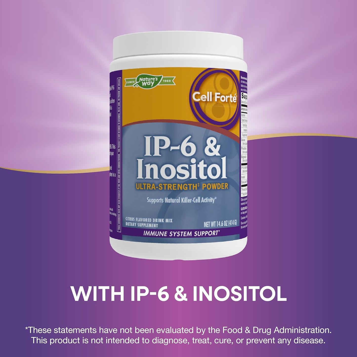 Nature's Way Cell Forté IP-6 & Inositol Ultra-Strength Powder for Immune Support, Citrus Flavor, 14.6 Oz