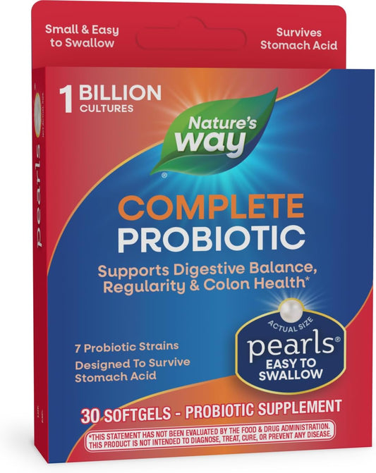 Nature's Way Complete Probiotic Pearls, 1 Billion Live Cultures, Digestive Balance Support for Men and Women, 30 Softgels, No Refrigeration