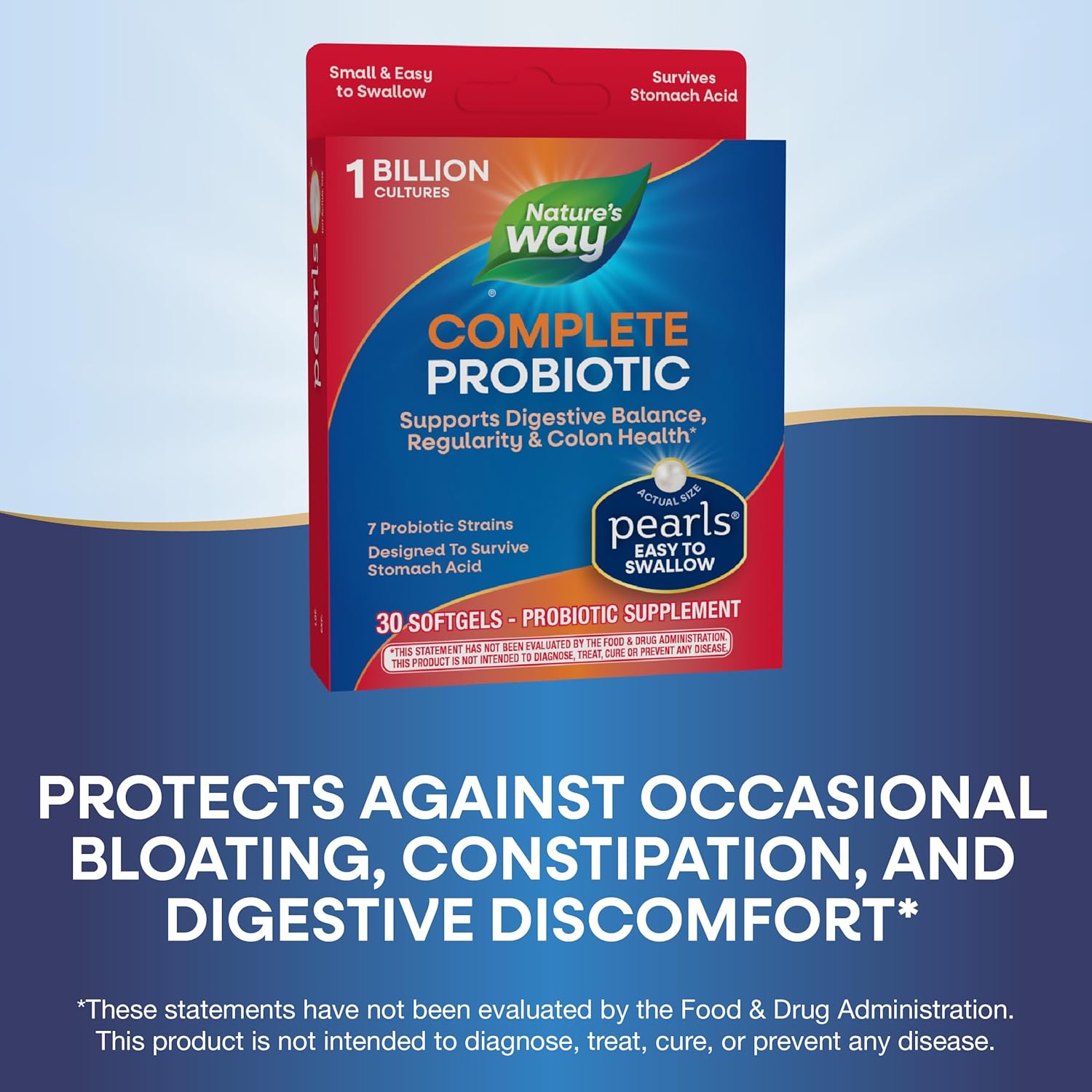 Nature's Way Complete Probiotic Pearls, 1 Billion Live Cultures, Digestive Balance Support for Men and Women, 30 Softgels, No Refrigeration