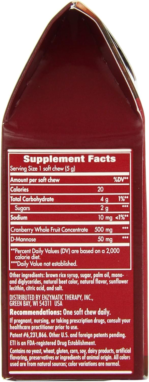 Nature's Way Enzymatic Therapy Actifruit Cran-Max Cranberry Supplement 500mg Soft Chews - 20 Count (Pack of 2)