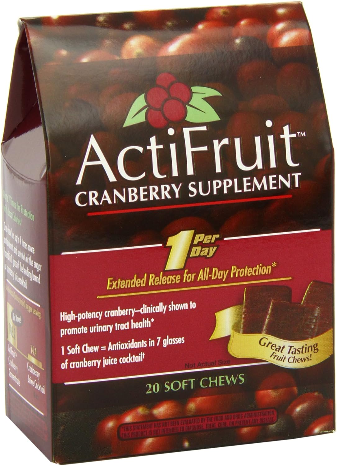 Nature's Way Enzymatic Therapy Actifruit Cran-Max Cranberry Supplement 500mg Soft Chews - 20 Count (Pack of 2)