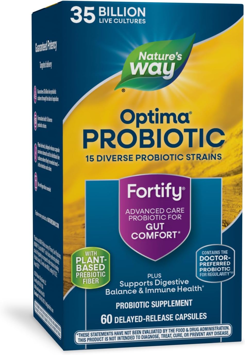 Nature's Way Fortify Optima Probiotic 35B for Adults - 15 Strains, Digestive & Immune Support, No Refrigeration, 60 Capsules