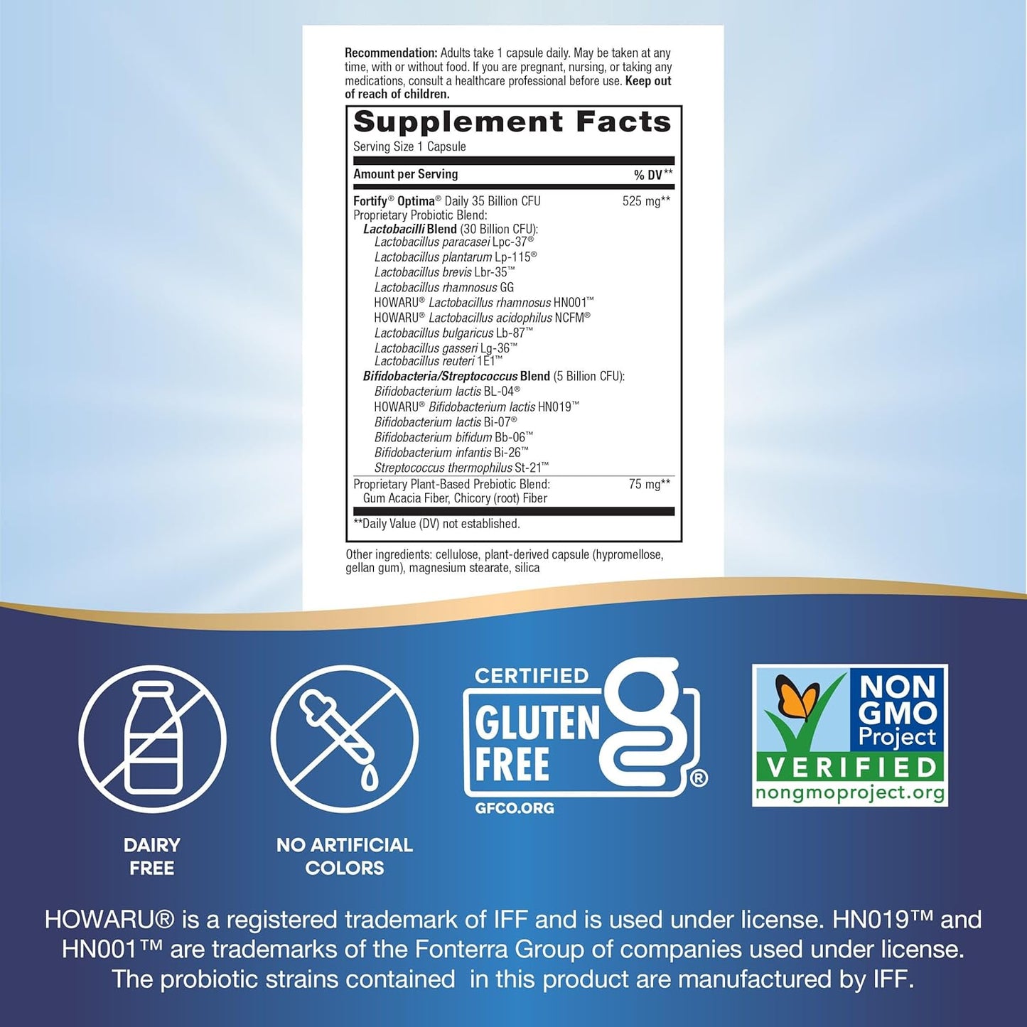 Nature's Way Fortify Optima Probiotic 35B for Adults - 15 Strains, Digestive & Immune Support, No Refrigeration, 60 Capsules