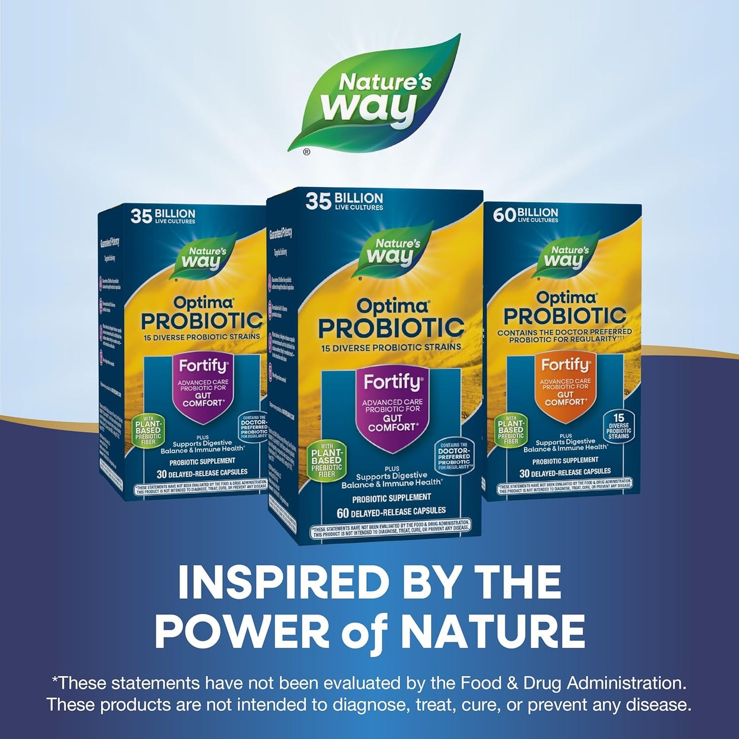 Nature's Way Fortify Optima Probiotic 35B for Adults - 15 Strains, Digestive & Immune Support, No Refrigeration, 60 Capsules