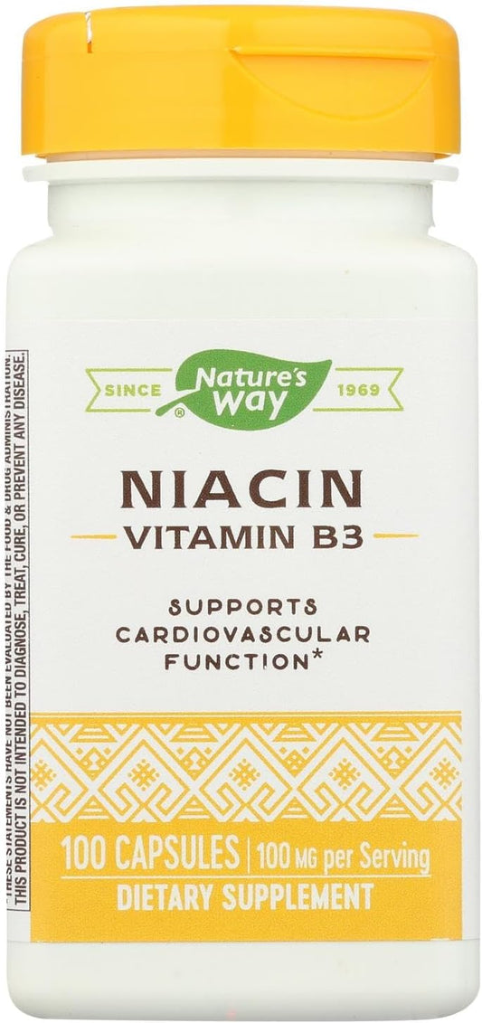 Natures Way Niacin 100mg Capsules - Natural Vitamin B3 Supplement for Heart Health