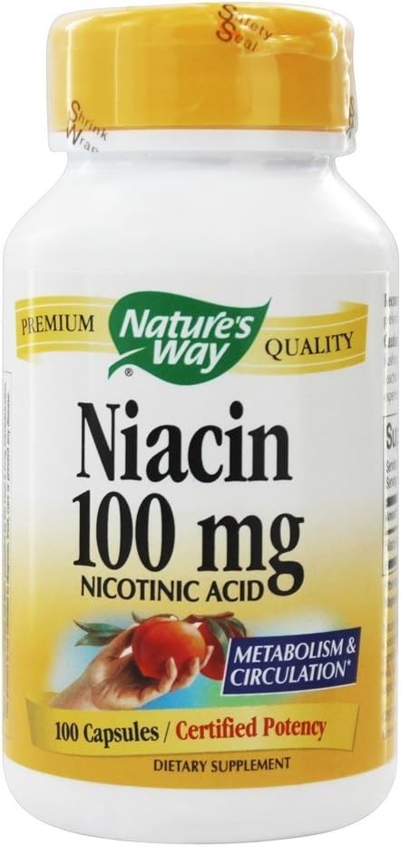 Nature's Way Niacin Vitamin B3 100mg - 100 Capsules for Heart Health and Energy Production