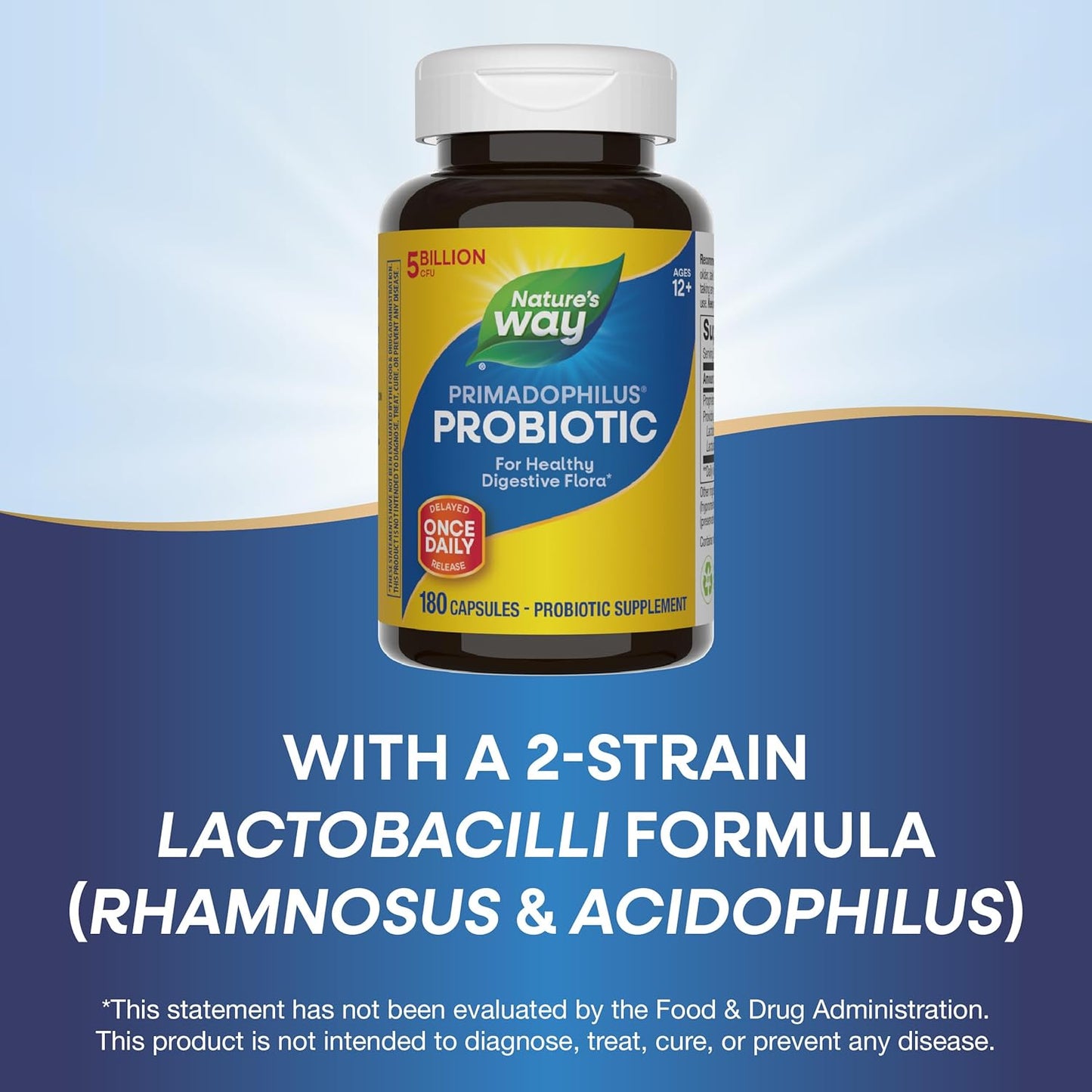 Nature's Way Primadophilus Probiotic - 5 Billion CFU, 180 Capsules for Healthy Digestive Flora - Refrigerated - Packaging May Vary