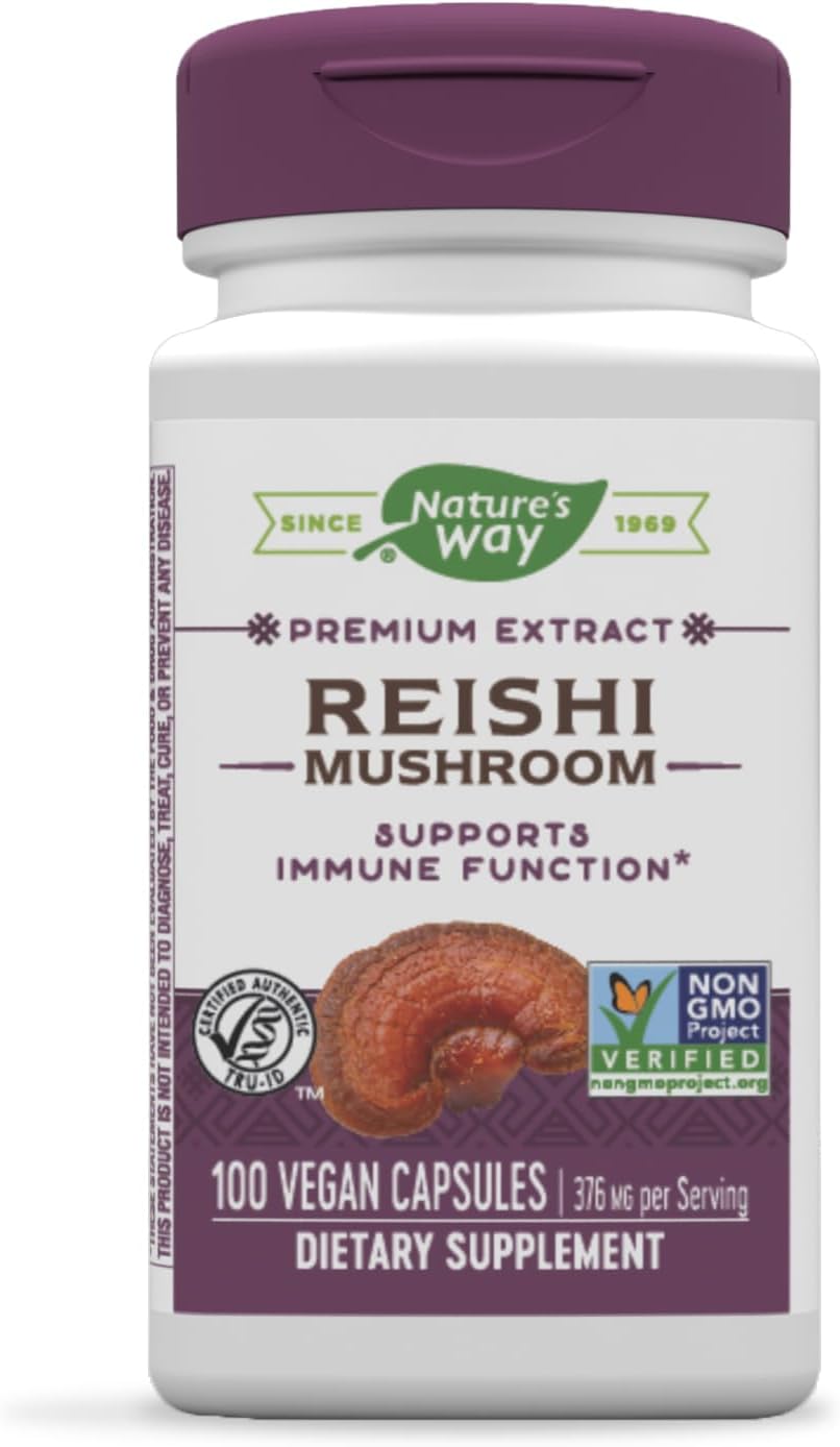 Nature's Way Reishi Mushroom Capsules - Immune Support, Non-GMO, Adaptogenic - 100 Count
