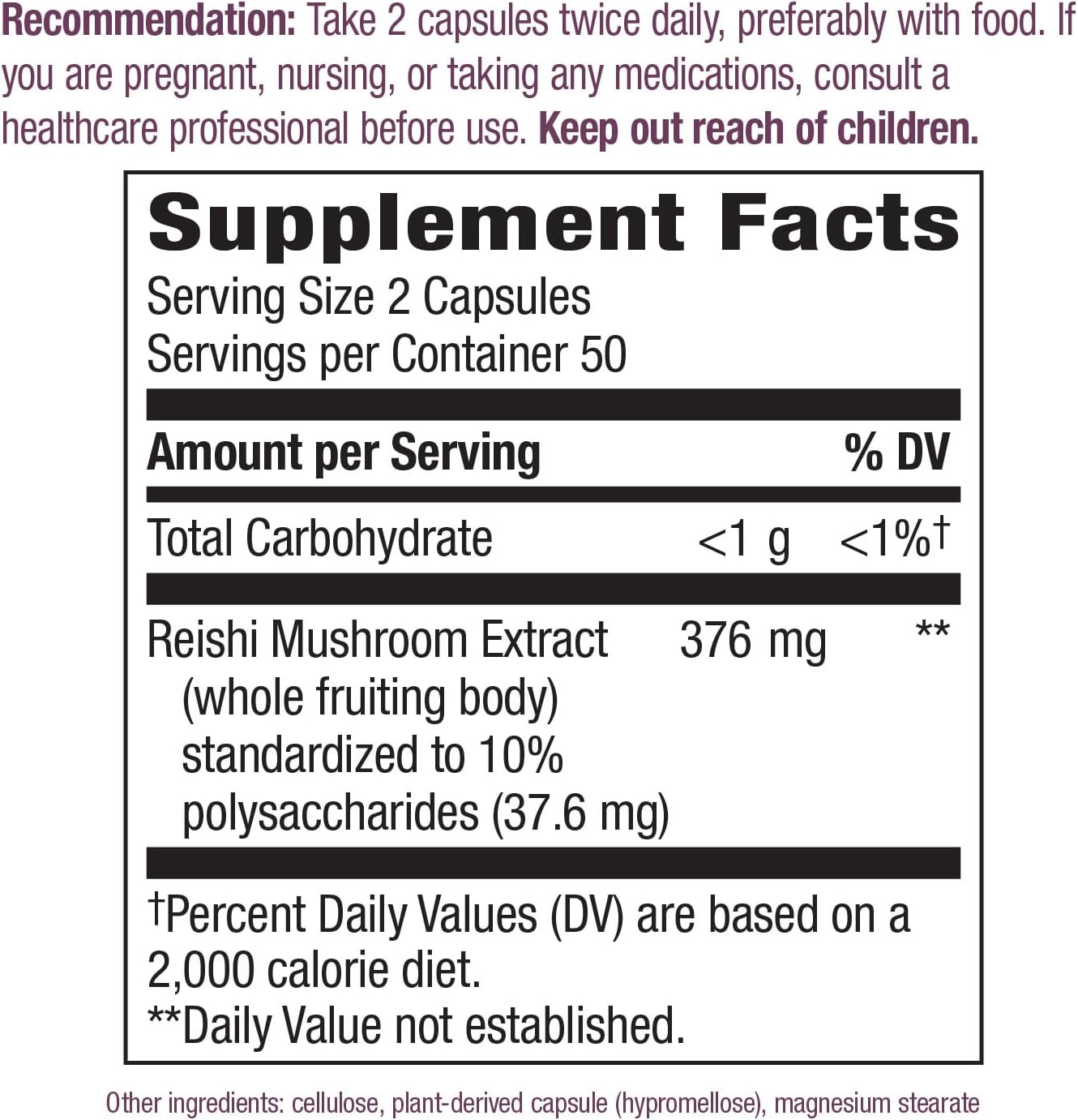 Nature's Way Reishi Mushroom Capsules - Immune Support, Non-GMO, Adaptogenic - 100 Count