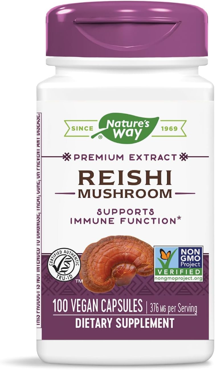 Nature's Way Reishi Mushroom Capsules - Immune Support, Non-GMO, Adaptogenic - 100 Count