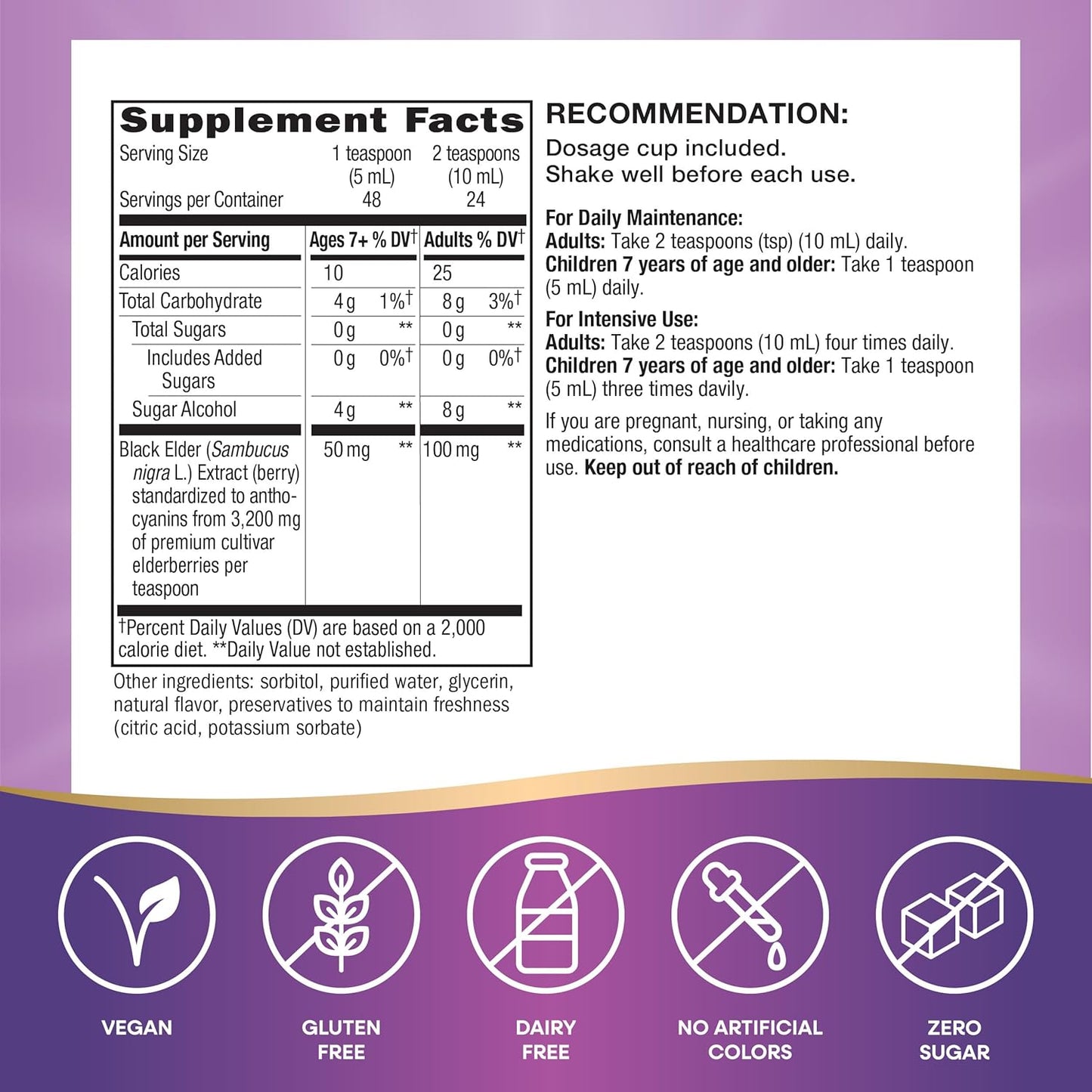 Nature's Way Sambucus Zero Sugar Immune Support Syrup, Highly Concentrated Black Elderberry Extract, Sugar-Free, Berry Flavored - 4 Fl Oz