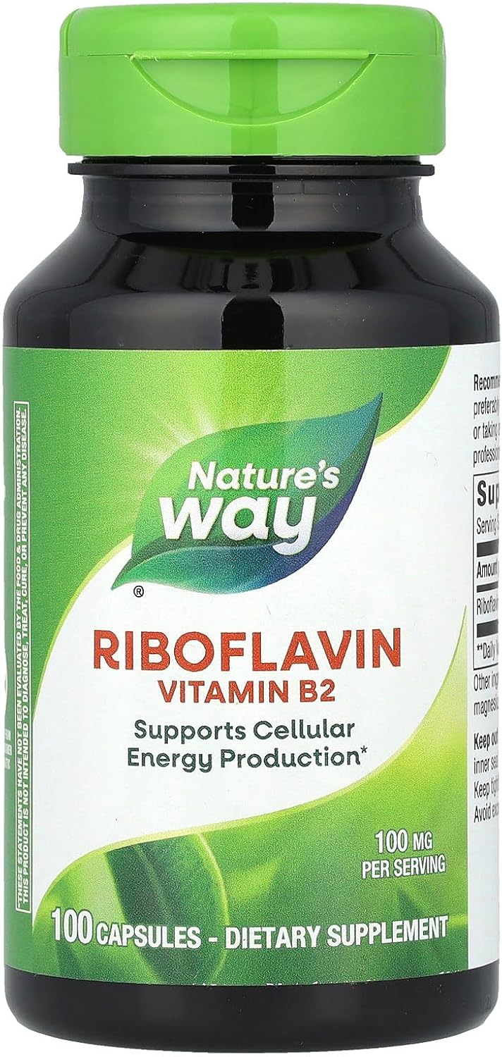 Nature's Way Vitamin B2 100 mg Capsules - Pack of 2 for Energy Support and Overall Wellness