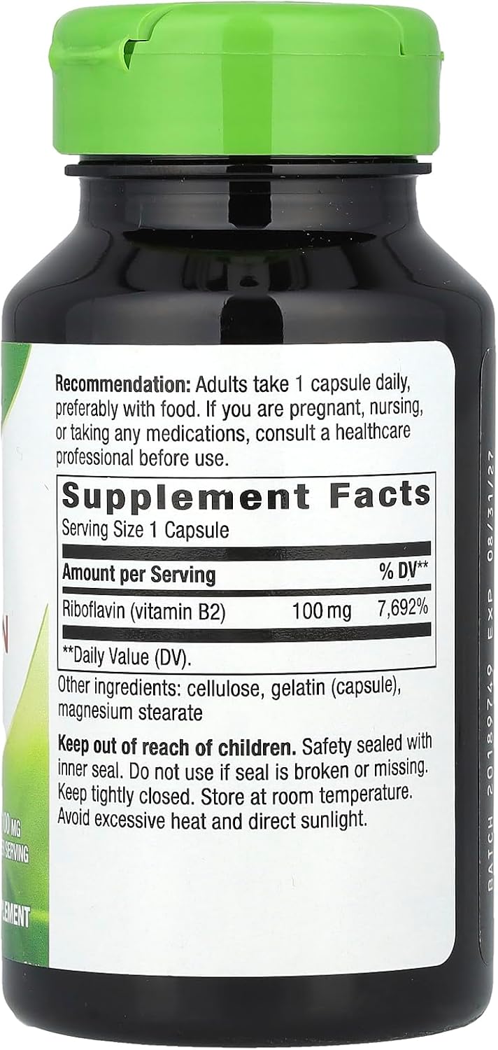 Nature's Way Vitamin B2 100 mg Capsules - Pack of 2 for Energy Support and Overall Wellness