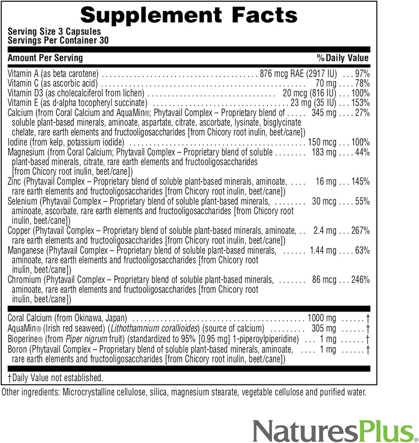 NaturesPlus Activated Coral Calcium Capsules - 345mg, 90 Vegetarian Pills - Bone Health Supplement with Magnesium & Vitamins - Hypoallergenic, Gluten-Free