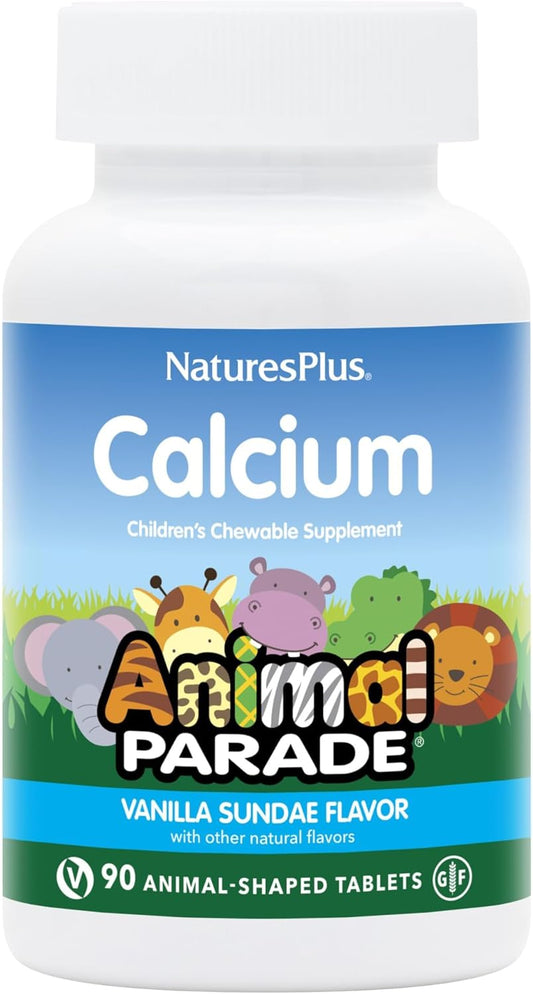 NaturesPlus Animal Parade Calcium Chewables - Vanilla Sundae Flavor - 180 Servings - Vegan, Gluten Free - Pack of 180 Tablets