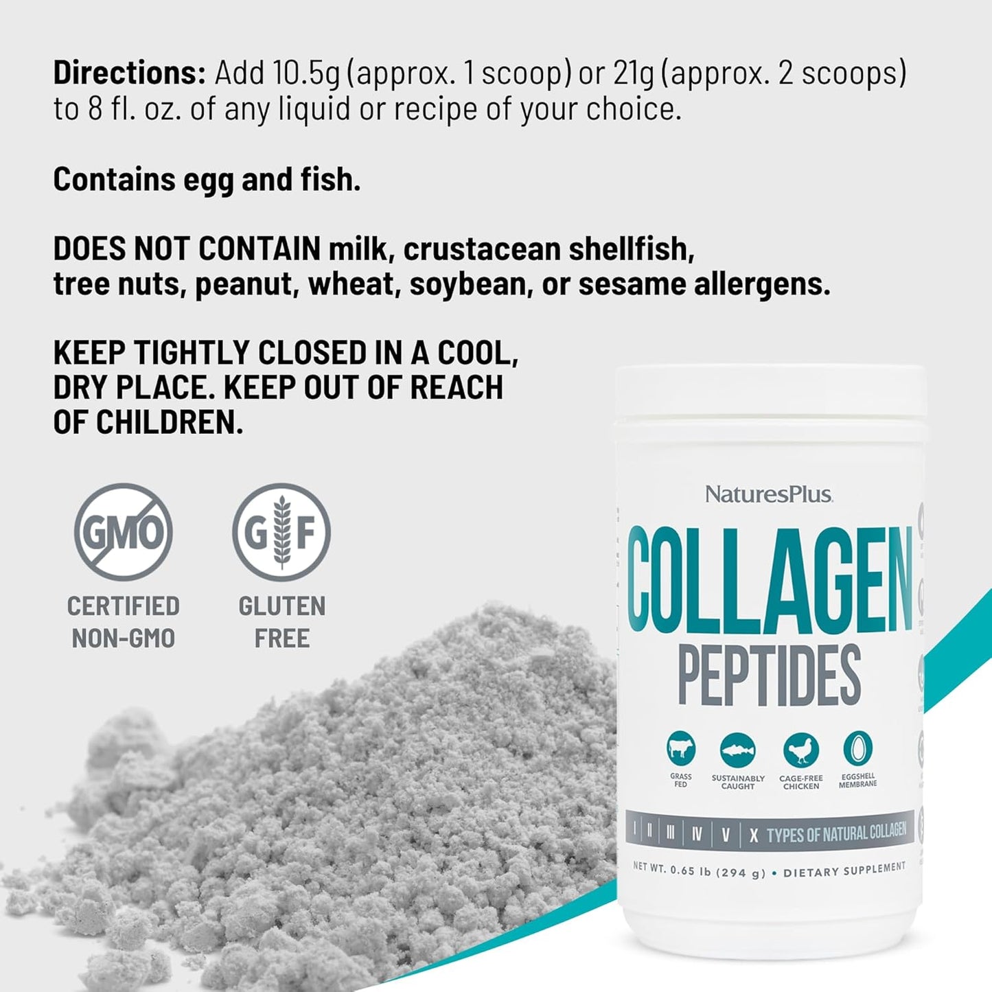 NaturesPlus Collagen Peptides Powder - Supports Hair, Skin, Joint & Nail Health - 0.65lb - Clean Taste - Gluten-Free - Non-GMO - 28 Servings